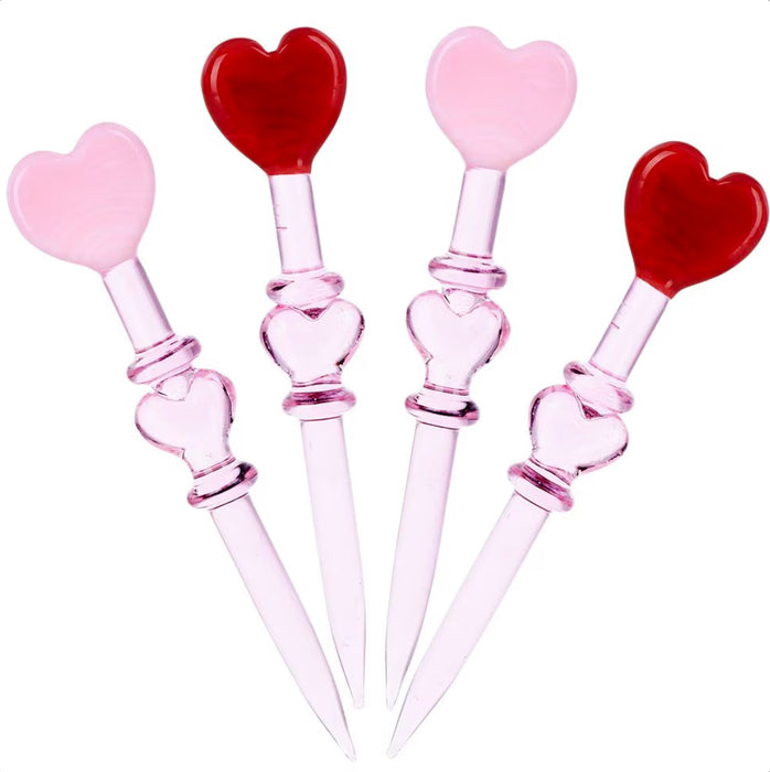 Hearts of Love Glass Dab Tool | 5.25" | PINK