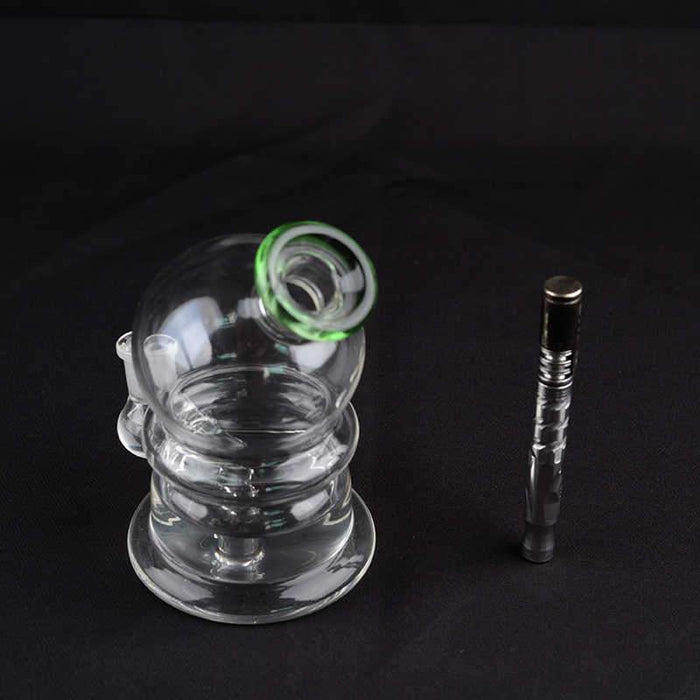 Hand Made Clear Water Bubbler with green accent color