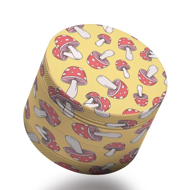 HAPPY BUDS Colorful Custom Printed 4-layer Grinder - YELLOW MUSHROOM PRINT