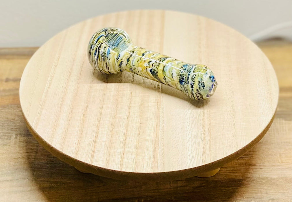 Happy Buds Green with yellow marbled design Hand blown Glass Spoon Pipe