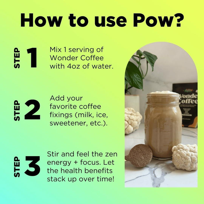 POW Wonder Coffee - Organic Mushroom Coffee with Lion ' S Mane, Chaga, Reishi, L-Theanine & Grass-Fed Collagen Peptides (28 Servings)