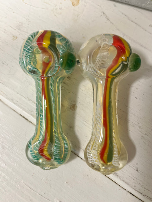 Simple Worked Spoon Pipe | 3.25"-3.5" | RASTA MULTI GREEN