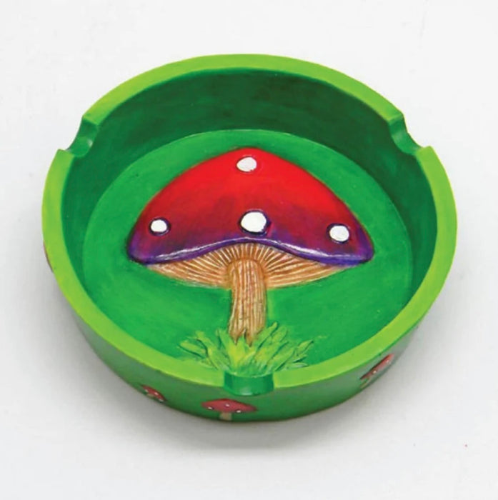 Mushroom Round Polyresin Ashtray | 4.25" GREEN CLASSIC MUSHROOM