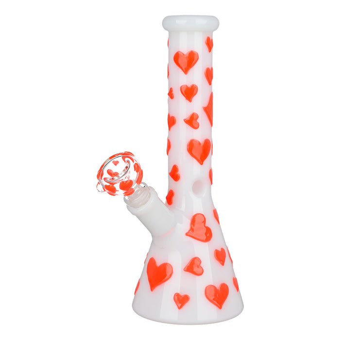 Valentine's Day Heart Glow In The Dark Beaker Water Pipe | 10" | 14mm F