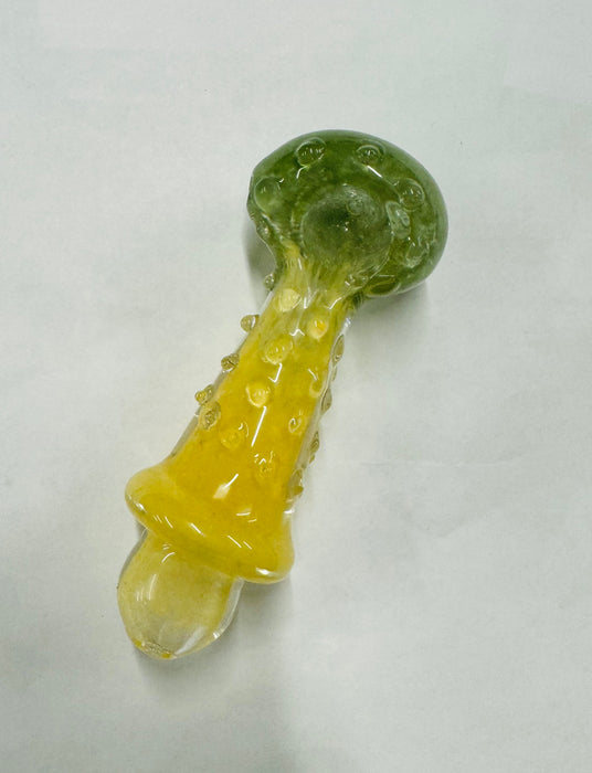 Ombre Textured Glass Hand Pipe w/ Marbles | 4.5" YELLOW/ GREEN