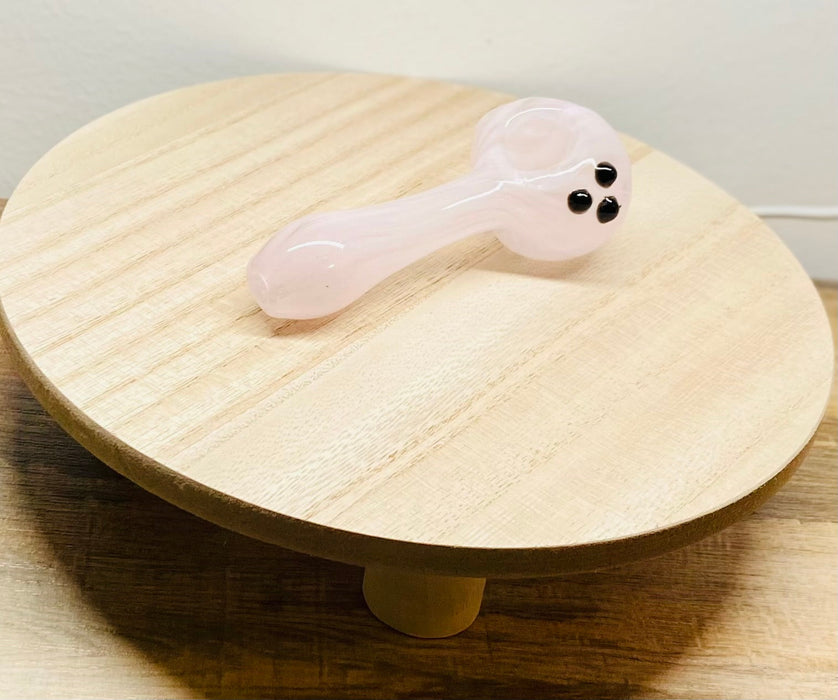 Happy Buds Navy Light Pink design Hand blown Glass Spoon Pipe