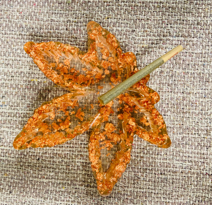 Soleil Bris Large Tangerine with Gold Speckled Hand Made Resin PotLeaf Ashtray