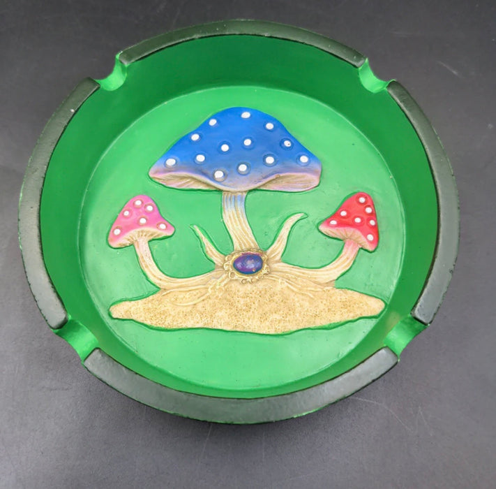 Mushroom Round Polyresin Ashtray | 4.25" GREEN TRI COLOR