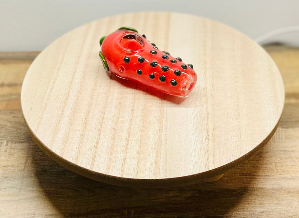 Happy Buds Red Strawberry design Hand blown Glass Spoon Pipe