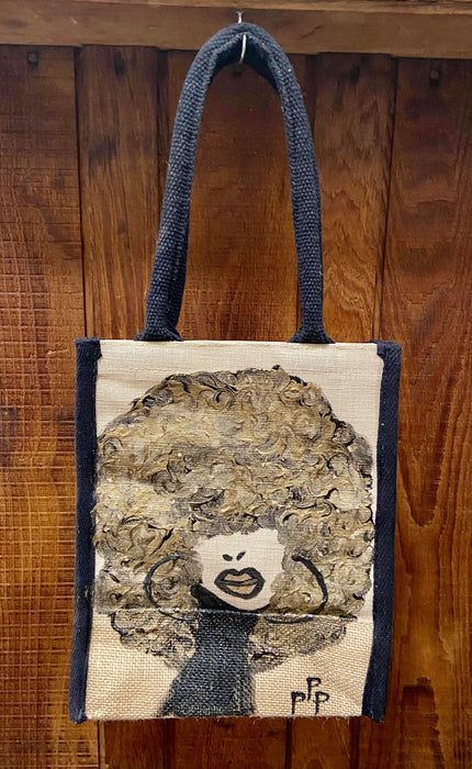 PPP Artwork Hand Painted Small Tote with Black trim- Big Gold FRO