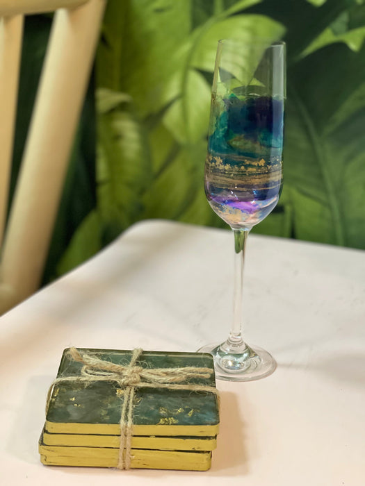 Soleil Bris Hand Made Resin Agate Coasters Set of 4 - Charcoal
