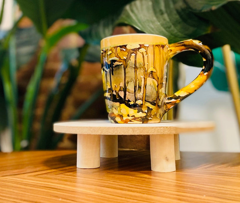 Soleil Bris Tall Ceramic Caramel Frosted brown with gold and black Hand Made Single Drinking Mug