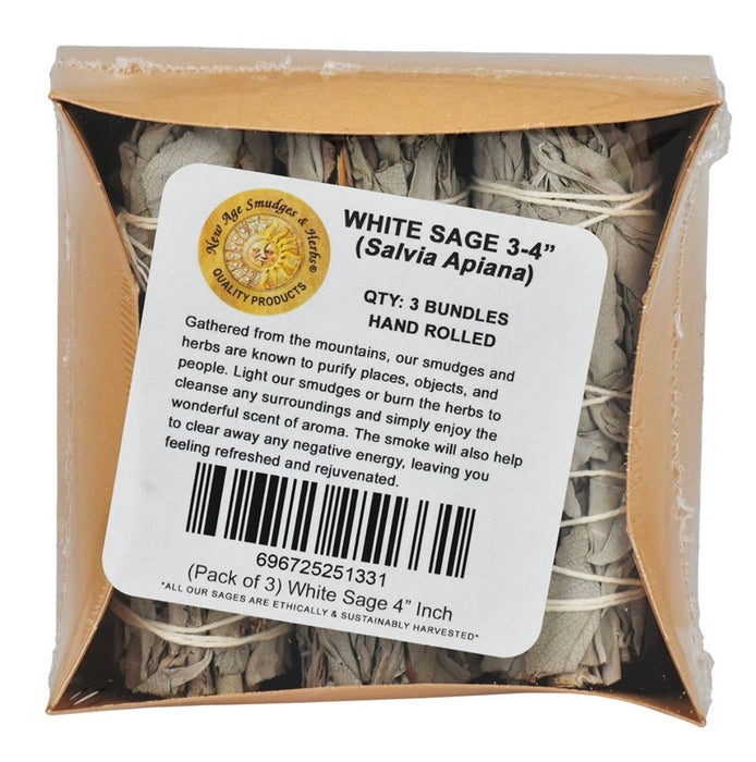 New Age Premium Organic California White Sage | 4" | 3pc Bundle