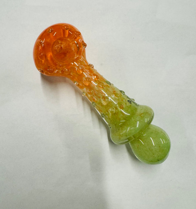 Ombre Textured Glass Hand Pipe w/ Marbles | 4.5" ORANGE/ GREEN