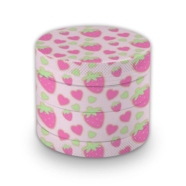 HAPPY BUDS Colorful Custom Printed 4-layer Grinder - PINK STRAWBERRY PRINT