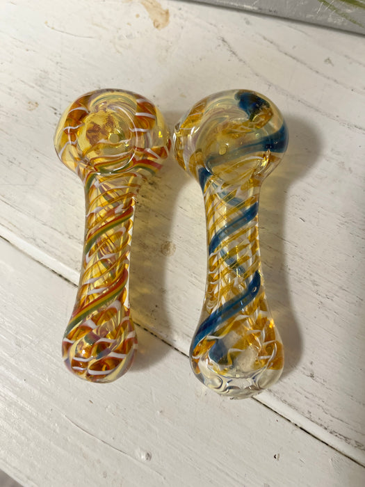 Simple Worked Spoon Pipe | 3.25"-3.5" | FIRE BLUE SWIRL