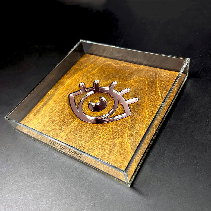 Haus of Topper Objects Evil Eye Wood & Rose Gold Mirrored Acrylic Rolling Tray