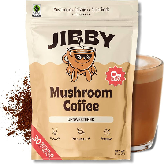 Jibby Mushroom Coffee - Collagen, Mushrooms, Superfoods (30 Servings)