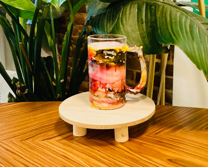 Soleil Bris Tall Glass Yellow with orange, black and gold Hand Made Single Beer Mug
