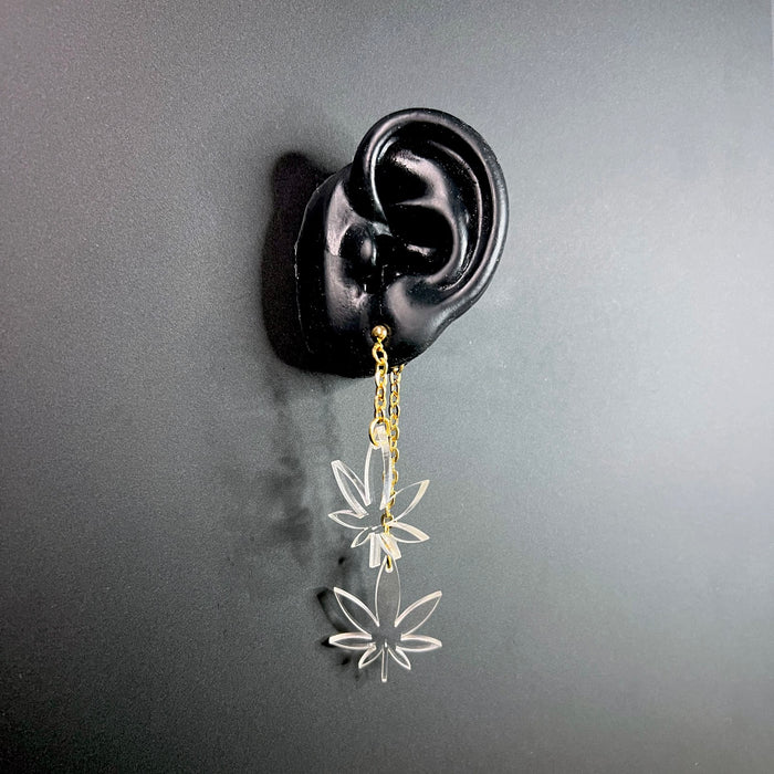 Haus of Topper Objects Canna Flower Leaf Earrings in Clear (Front + Back)