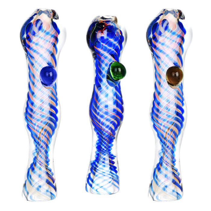 Dusk or Dawn Swirl Fumed Taster w/ Marble | 3.5" | BLUE