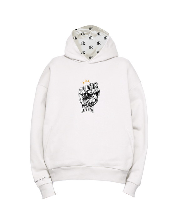 Bouli Kingdom WHITE Printed Hoodie SMALL with embroidered gold crown and satin lined hood