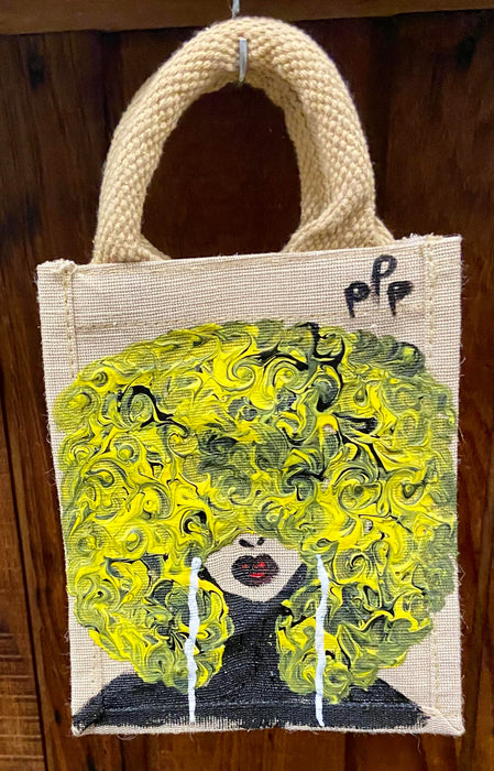 PPP Artwork Hand Painted Small Tote- XL YELLOW FRO