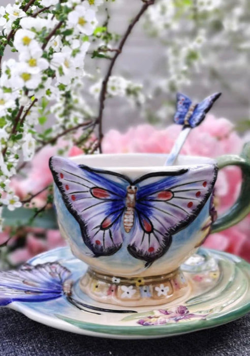 CANNA STYLE BUTTERFLY CUP & SAUCER SET