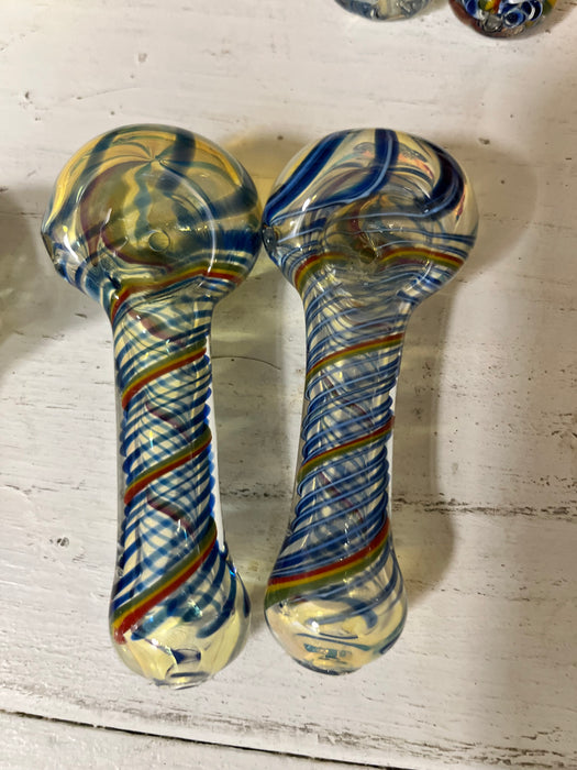 Simple Worked Spoon Pipe | 3.25"-3.5" | BLUE MULTI SWIRL