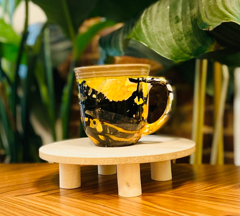 Soleil Bris Tall Ceramic Black with Yellow and gold Hand Made Single Drinking Mug