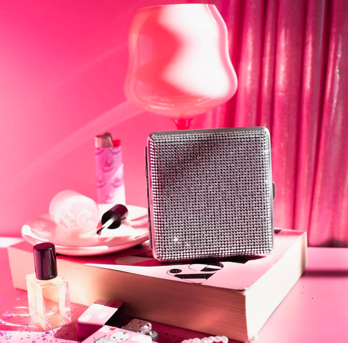 BURNING LOVE Rhinestone Cig Case- Silver