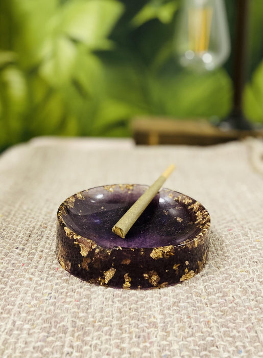 Soleil Bris Small Purple with Gold Speckled Hand Made Resin Round Ashtray