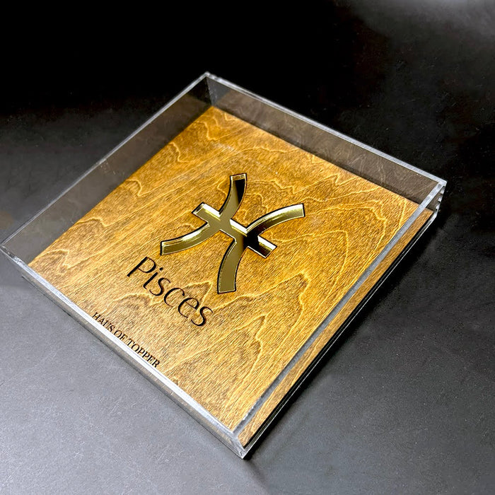 Haus of Topper Objects Pisces Wood & Gold Mirrored Acrylic Rolling Tray