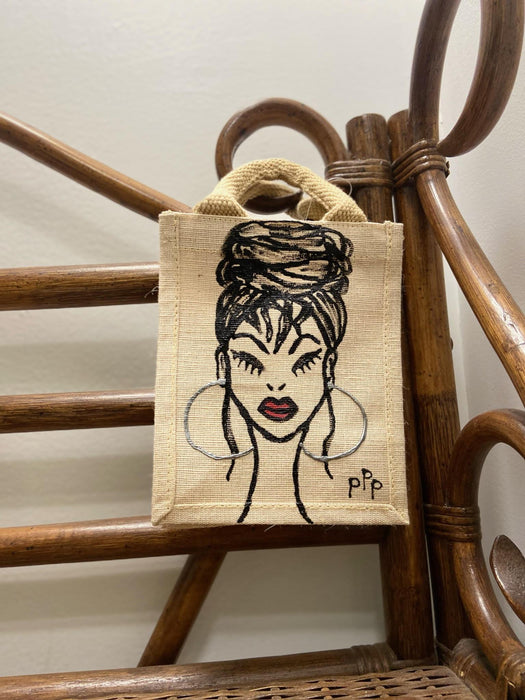 PPP Artwork Hand Painted Small Tote- Black High Top Loc'd Bun