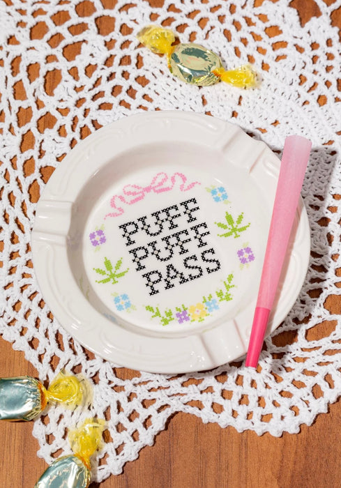 CANNA STYLE CROSS STITCH ASHTRAY