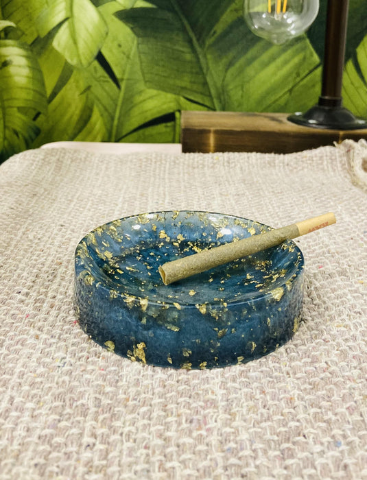 Soleil Bris Small Blue with Gold Speckled Hand Made Resin Round Ashtray