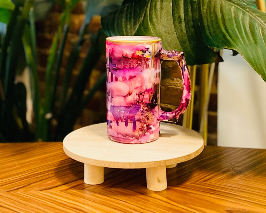 Soleil Bris Tall Glass Purple with Bright Pink and gold Hand Made Single Beer Mug