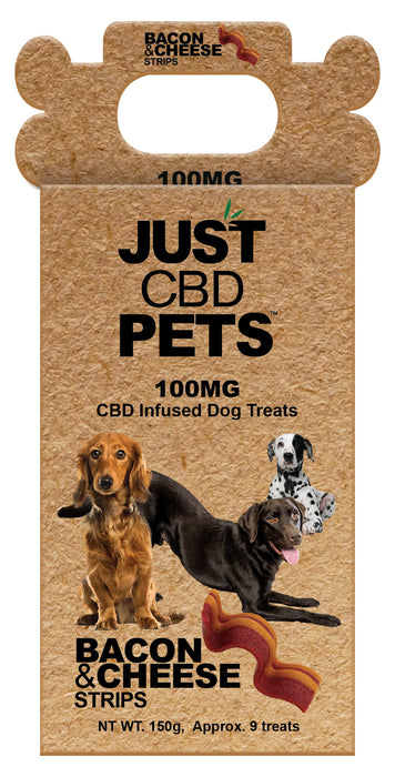 JUST CBD Dog Treats JustPets BACON & CHEESE STRIPS 100MG