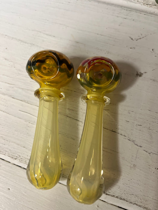 Simple Worked Spoon Pipe | 3.25"-3.5" | YELLOW YET RASTA