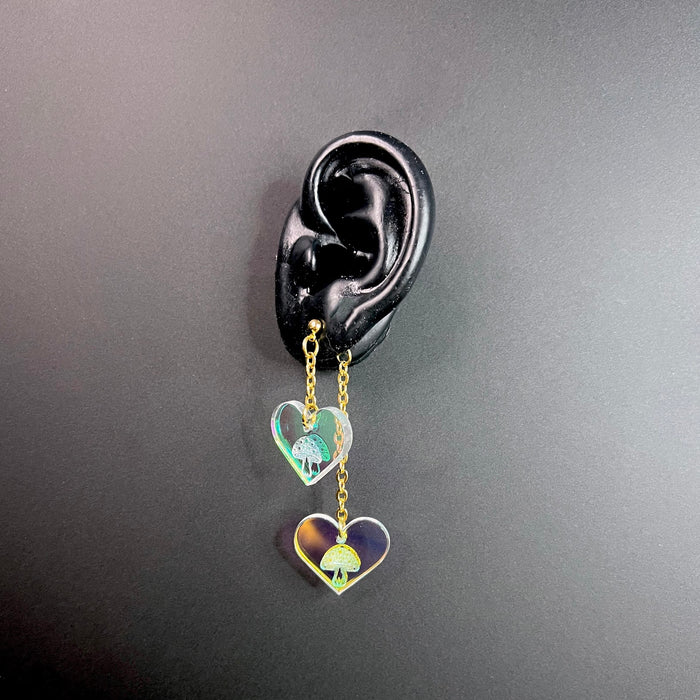 Haus of Topper Objects Shroom Love Earrings in Iridescent (Front + Back)