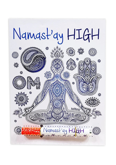 KUSHKARDS NAMAST'AY HIGH CANNABIS GREETING CARD with One Hitter