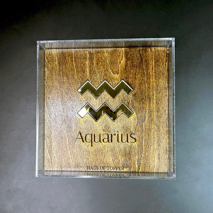 Haus of Topper Objects Aquarius Wood & Gold Mirrored Acrylic Rolling Tray