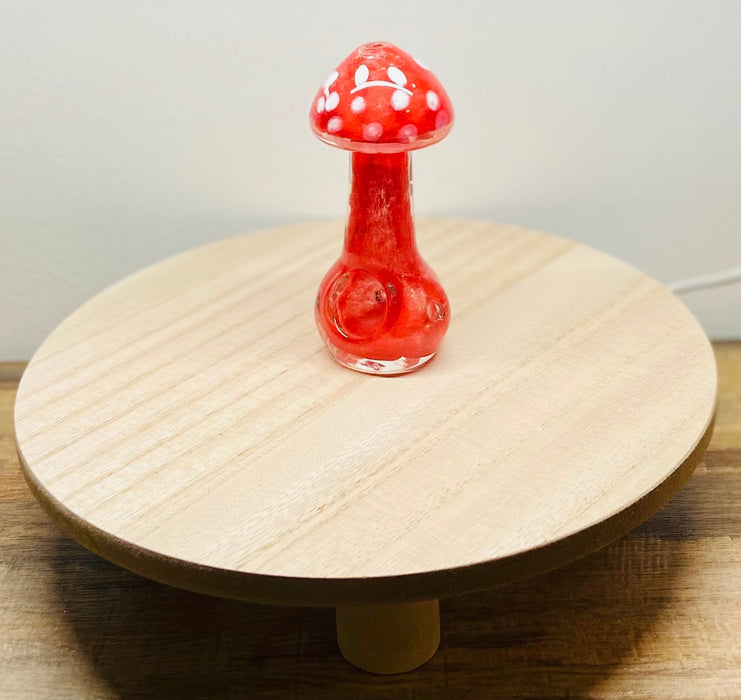 Happy Buds Red Mushroom design Hand blown Glass Spoon Pipe