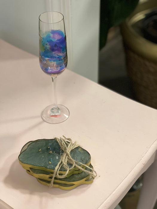 Soleil Bris Hand Made Resin Agate Coasters Set of 4 - Grey