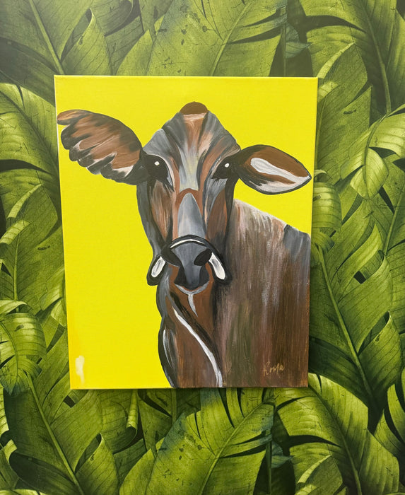 SOLEIL BRIS LARGE CANVAS PAINTING - MELLLOW YELLOW COW