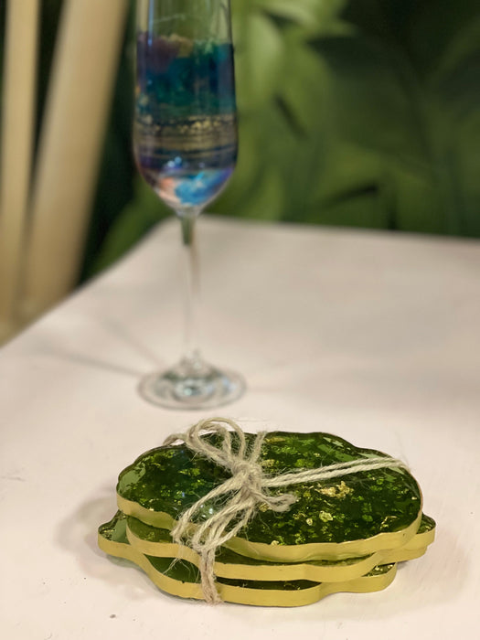 Soleil Bris Hand Made Resin Agate Coasters Set of 4 - Green