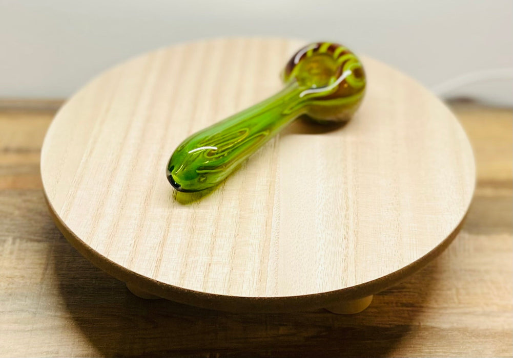 Happy Buds Green with brown tip design Hand blown Glass Spoon Pipe