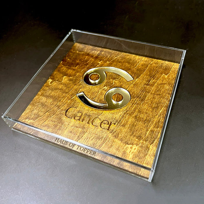 Haus of Topper Objects Cancer Wood & Gold Mirrored Acrylic Rolling Tray