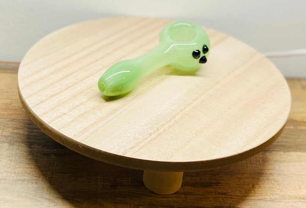 Happy Buds Navy Light Green design Hand blown Glass Spoon Pipe