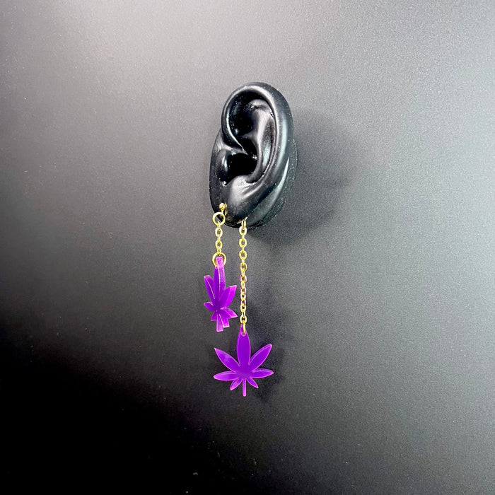 Haus of Topper Objects Canna Flower Leaf Earrings in Purple (Front + Back)